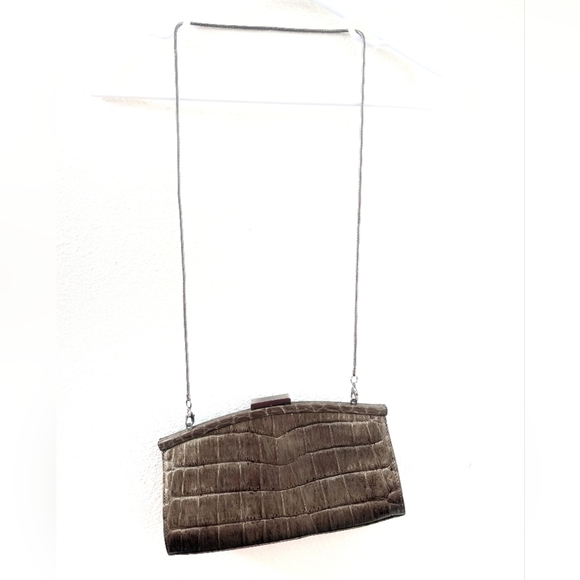 Classiques Entire Croc Embossed Leather Bag Metal Strap Green - Picture 1 of 7